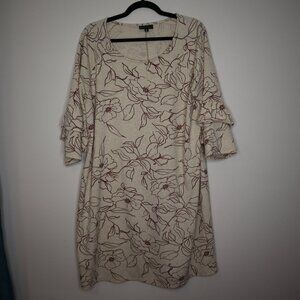 Bobeau Knee-Length Dress with Ruffle Sleeve, 1X